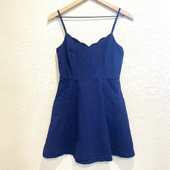 Pixley Navy Scallop Crissie Sundress Linen Blend Small - Picture 1 of 6